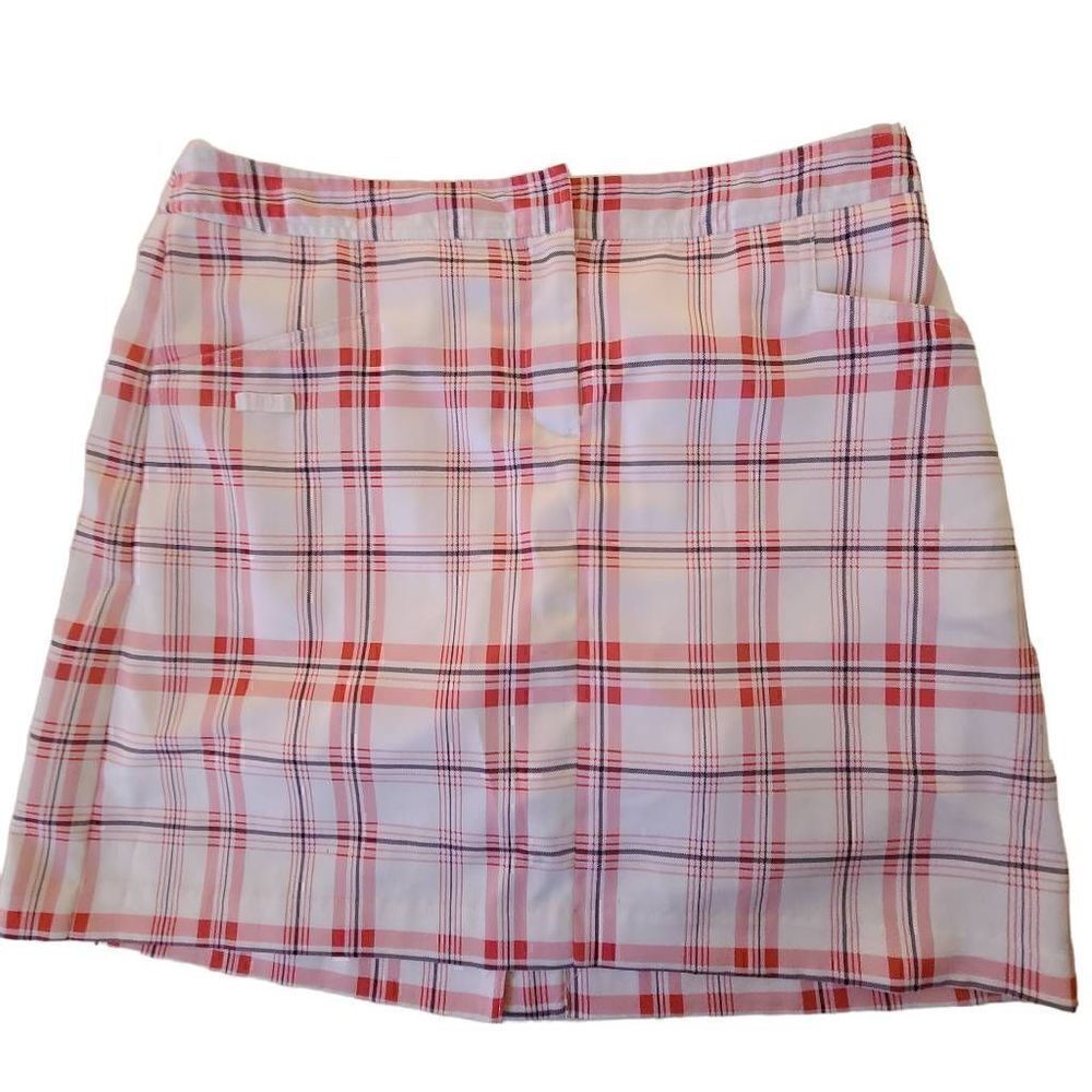 Izod XFG Womens Active Checker Slit Back Pink White Black Mini Skirt Skort Sz 6